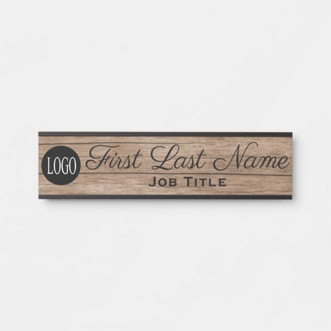 Logo Office Door Sign Elegant Wood Grain Look (Front)