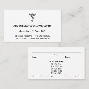 Logo & Office Hours Chiropractic Appointment Cards