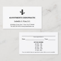 Logo & Office Hours Chiropractic Appointment Cards