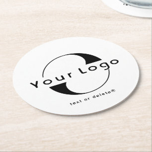 Logo on Clean + Black Text Company Business Round  Paper Coaster