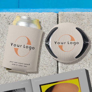 Logo on Light Tan + Black Text Company Business Ca Can Cooler