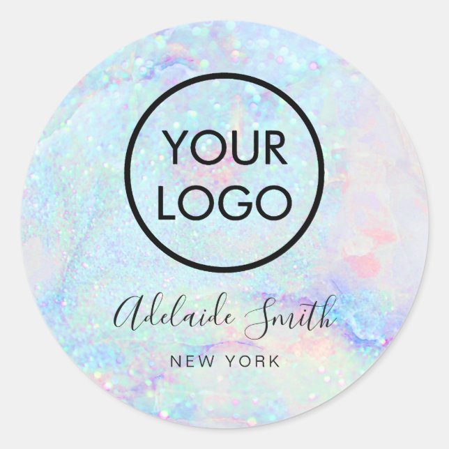 logo on pastel marble classic round sticker (Front)