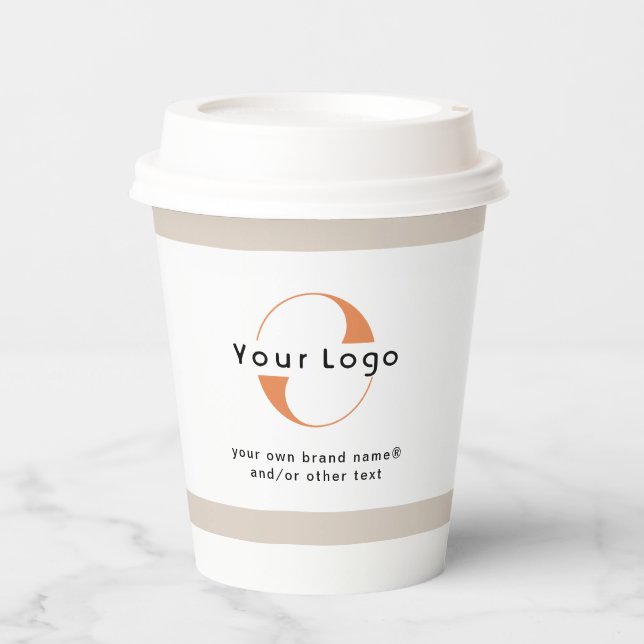 Logo on White & Tan, Black Text Company Business P Paper Cups (Front)