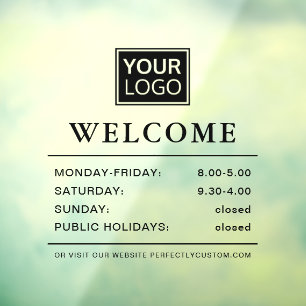 Logo opening hours welcome black text transparent