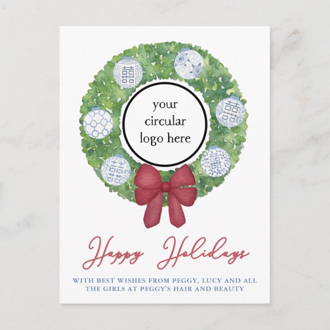 Logo or Photo Business Happy Holidays Message Postcard (Front)