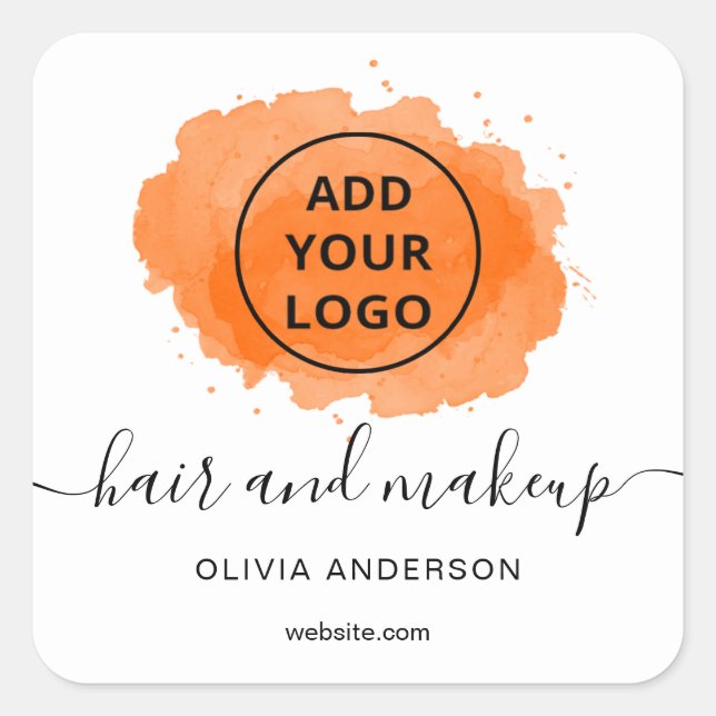 Logo Orange  brushstroke typography hair makeup   Square Sticker (Front)