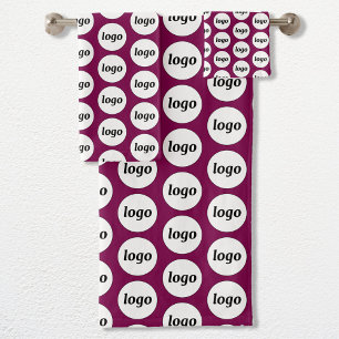 Logo Pattern Business Branding Dark Cherry Pink Bath Towel Set