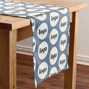 Logo Pattern Business Branding Dusty Blue Short Table Runner