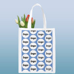 Logo Pattern Business Branding Promotional Blue Reusable Grocery Bag<br><div class="desc">Simple logo branding pattern design to foster brand loyalty and promote your small business. Replace the logo with your own and change the background colour in the Design Tool to customise. Great for your staff and employees, to use in your business and to give away to your customers and clients....</div>