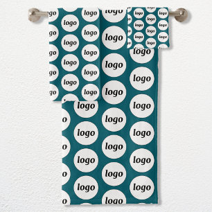 Logo Pattern Business Branding Teal Green Bath Towel Set