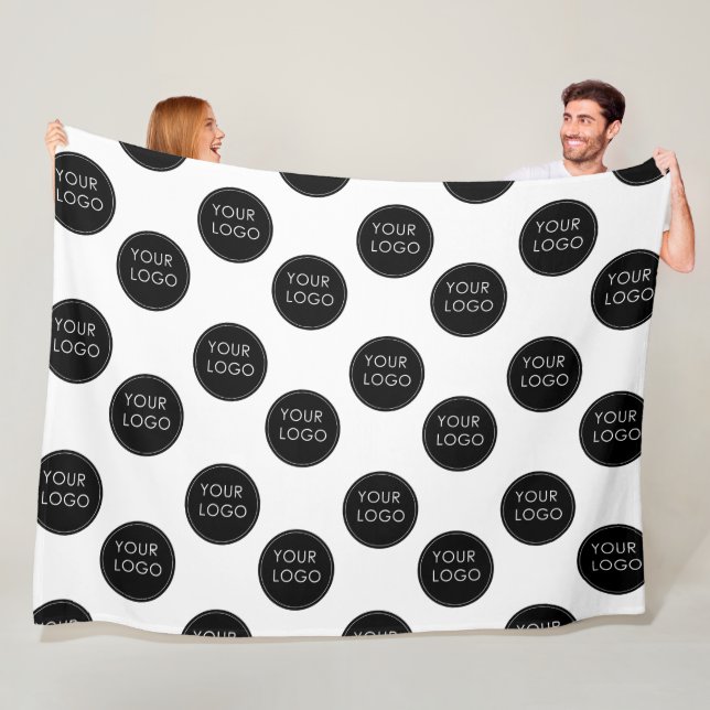 Logo Pattern Business Company Corporate White Fleece Blanket (In Situ)