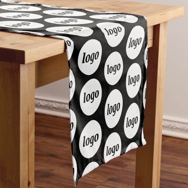 Logo Pattern Business Promotional Branding Black Short Table Runner (Simple logo pattern business promotional black table runner)
