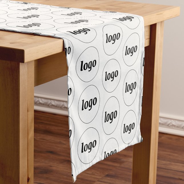 Logo Pattern Business Promotional Branding White Short Table Runner (Simple logo with custom text business branding promotional white table runner)