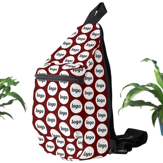 Logo Pattern Business Promotional Burgundy Red Sling Bag (Simple logo with custom text business branding promotional burgundy red sling bag)