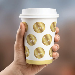 Logo Pattern Faux Gold Company Branded Event Paper Cups
