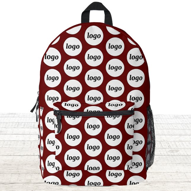 Logo Pattern Promotional Business Burgundy Red Printed Backpack (Simple logo pattern business branding promotional burgundy red backpack)