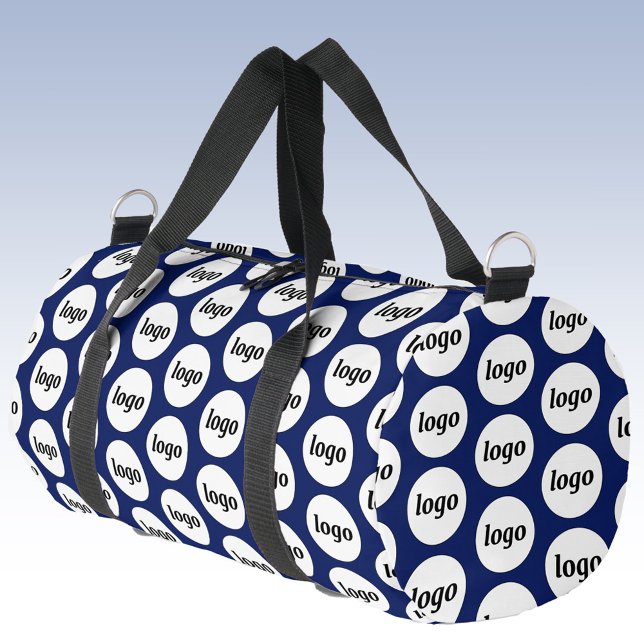 Logo Pattern Promotional Business Navy Blue Duffle Bag (Logo pattern business branding promotional navy blue duffel bag)