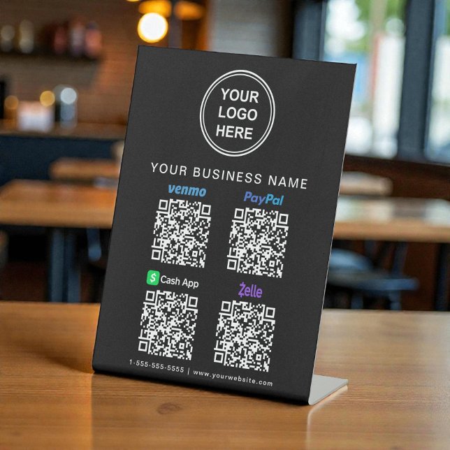 Logo Paypal Venmo CashApp Zelle QR Code Black Pedestal Sign (Logo Paypal Venmo CashApp Zelle QR Code Black Pedestal Sign)