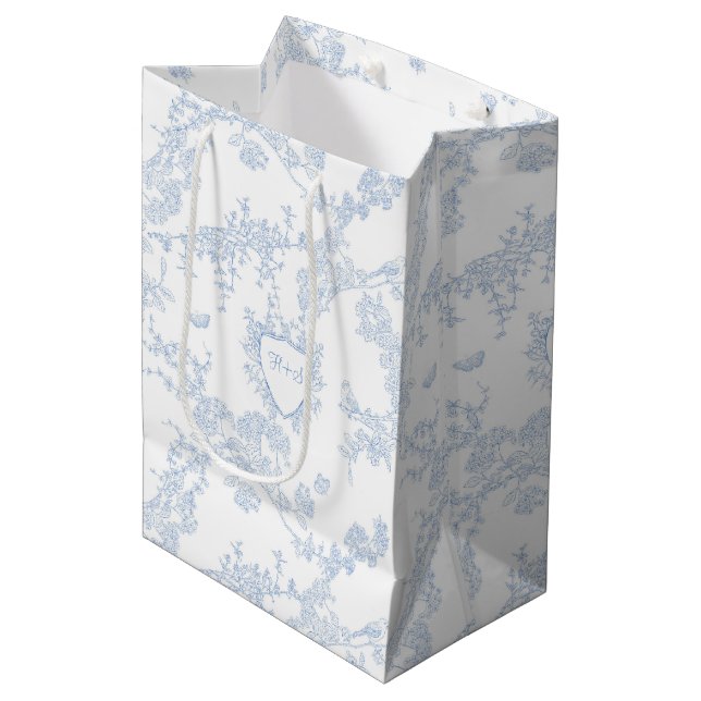 Logo Personalise Custom Monogram Chinoiserie Toile Medium Gift Bag (Front Angled)