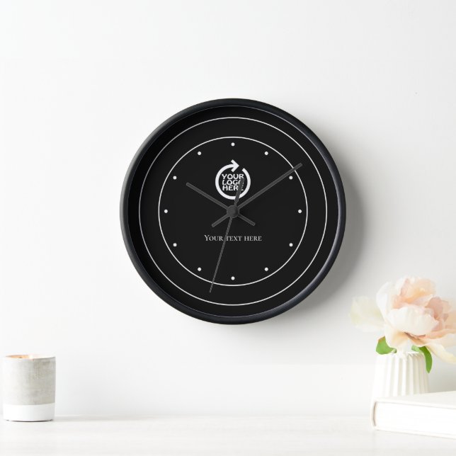 Logo Personalised Black White  Clock (Home)