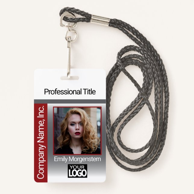 Logo Photo Badge - Dark Red ID Badge (Front with Lanyard)