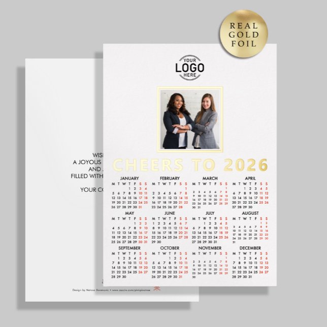 Logo Photo Clean White Minimalist Business 2026 Foil Holiday Card (Creator Uploaded)