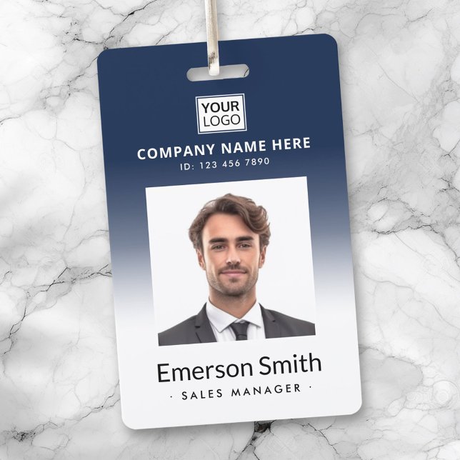 Logo photo dark blue white  employee name title id ID badge (Logo photo dark blue white employee name title id badge)