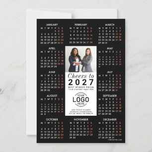 Logo Photo Info Black Calendar 2026 Magnetic Card