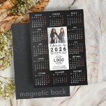 Logo Photo Info Black Calendar 2026 Magnetic Card<br><div class="desc">Make a bold, lasting impression with this Black and White Custom 2026 Magnetic Photo Calendar Card featuring not just your logo and team photo, but also space for your business contact information—including phone number, website, and social media links. The sharp black-and-white palette offers timeless professionalism, while the year-at-a-glance calendar adds...</div>