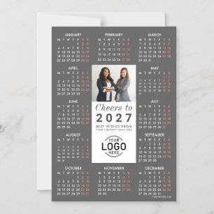 Logo Photo Sleek Grey Calendar 2026 Magnetic Card