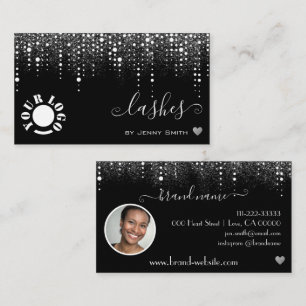 Logo Photo Template Pretty Silver Glitter Rain Business Card
