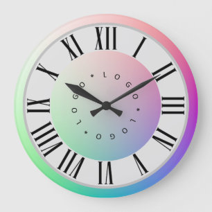 Logo Photo Two Rainbow Discs Roman Numeral Markers Large Clock