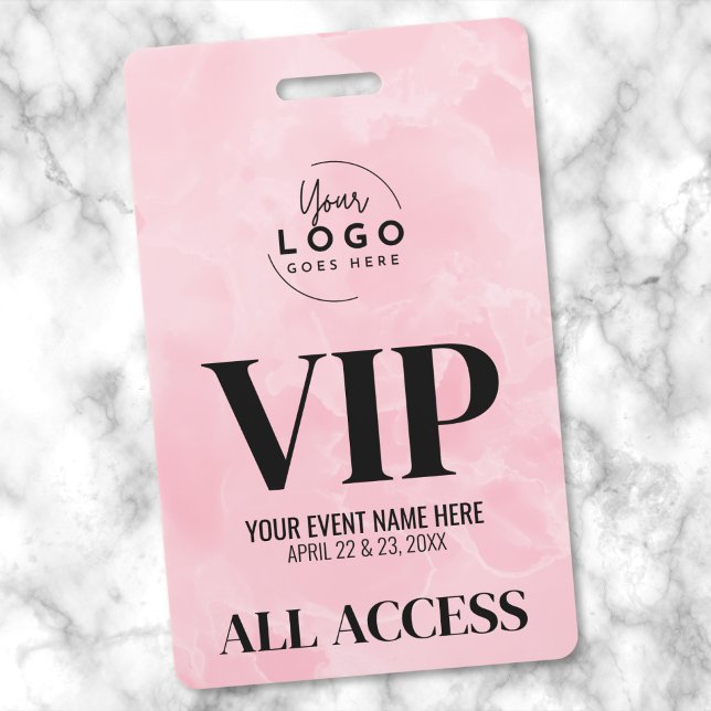 Logo Pink All Access Pass VIP Event ID Badge (Girly Pink Event Your Logo All Access VIP Badge)
