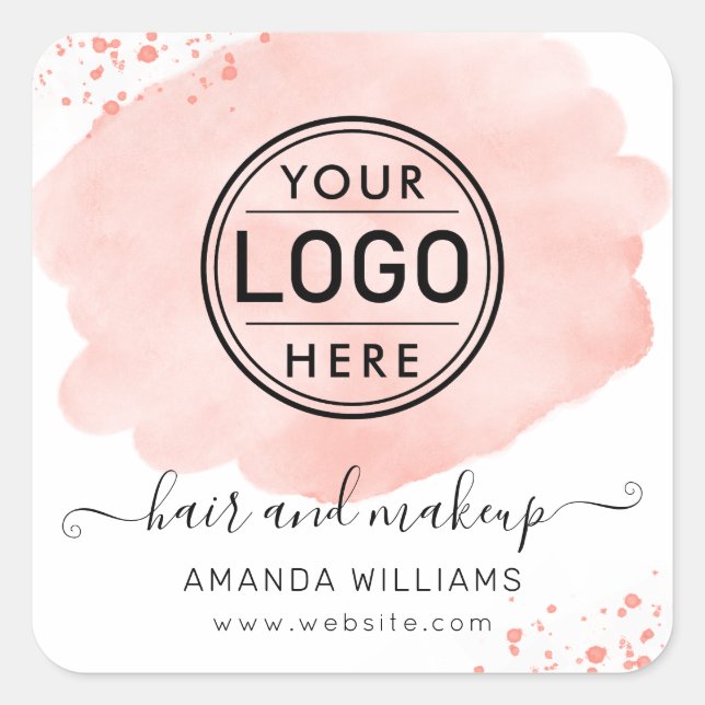 Logo pink brushstroke typography hair makeup square sticker (Front)