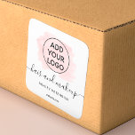 Logo pink brushstroke typography hair makeup square sticker<br><div class="desc">Logo black white pink watercolor brushstroke simple typography hair makeup</div>