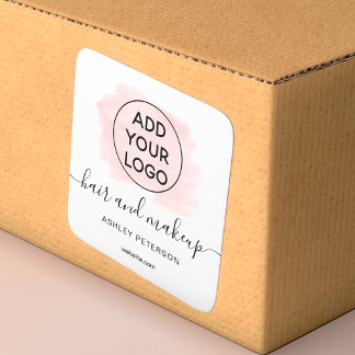 Logo pink brushstroke typography hair makeup square sticker