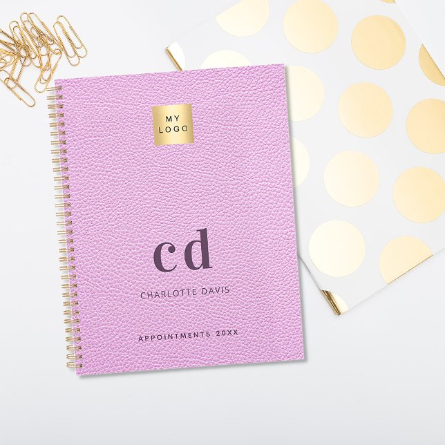 Logo pink leather monogram initials business 2025 planner (Creator Uploaded)