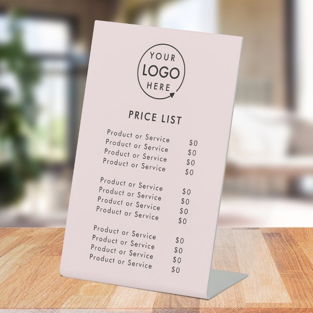 Logo Price List | Blush Pink Business Modern Pedestal Sign (Creator Uploaded)