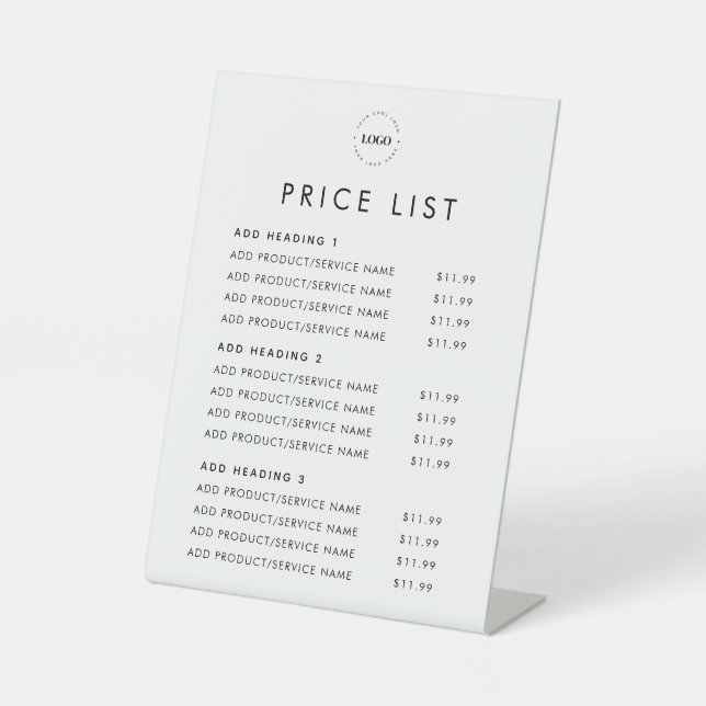Logo Price List Simple Minimal Minimalist Plain Pedestal Sign (Front)