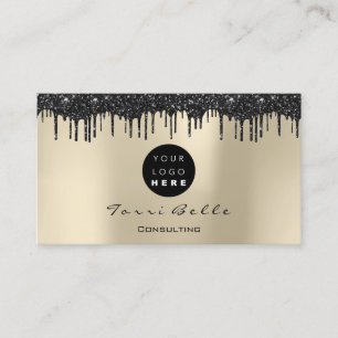 Logo Professional Black Drip Glitter Consulting Business Card