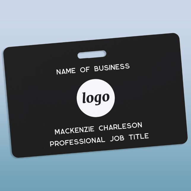 Logo Professional Business Black Name ID Badge (Simple logo with custom text business promotional branding professional staff name tag)