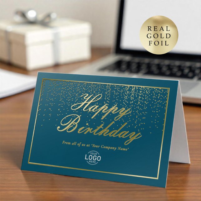 Logo Professional Business Teal Happy Birthday Foil Greeting Card (Creator Uploaded)