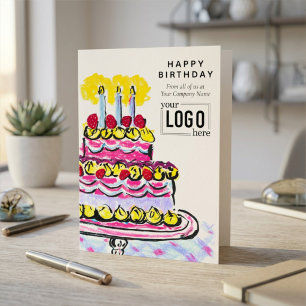 Logo Professional Pink Artistic Cake Birthday Card
