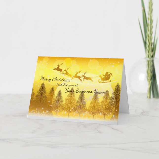 Logo Promo Business Gold with Sleigh Christmas Holiday Card (Front)