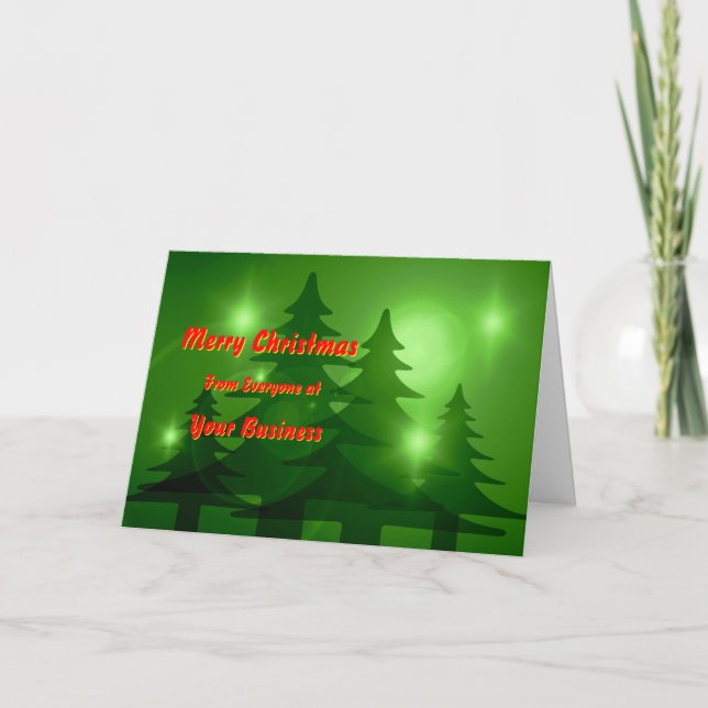 Logo Promo Business Green Trees  Merry Christmas Holiday Card (Front)
