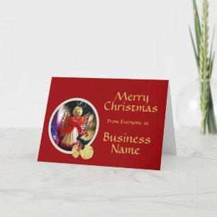 Logo Promo Business Red & Angel Christmas Greeting Holiday Card