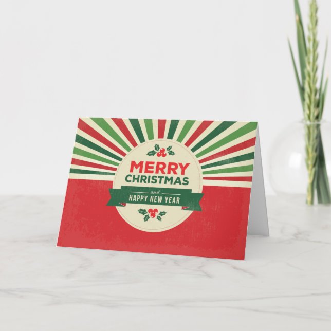 Logo Promo Business Red Green Sunburst  Christmas Holiday Card (Front)