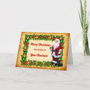 Logo Promo Business Santa + Wreath Merry Christmas Holiday Card