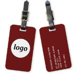 Logo Promotional Burgundy Business Branding Luggage Tag<br><div class="desc">Simple logo design for your business.  Replace the logo and details with your own and change the background colour in the design tool to customise.  Ideal for as a promotional item to give to clients,  customers and employees,  and for business travel and trade shows.</div>