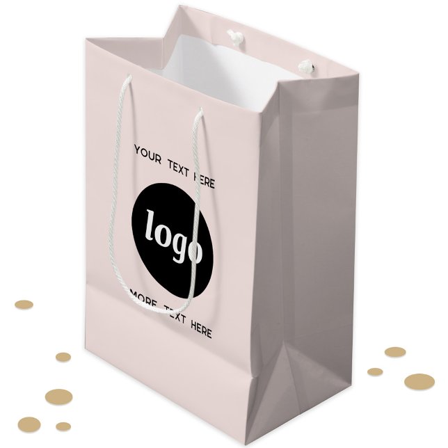 Logo Promotional Business Branding Blush Pink Medium Gift Bag (Logo with custom text business branding promotional product, packaging or gift bag)